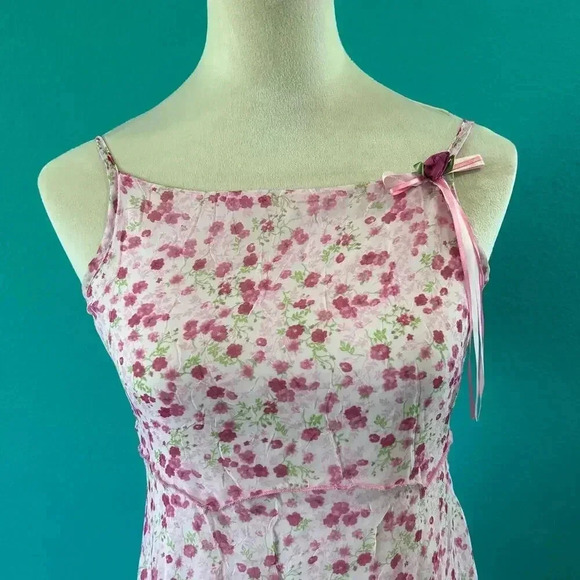 Biscotti Pink Floral Tie Back Coquette Asymmetrical Midi Dress Girls Size 10 - Picture 2 of 8
